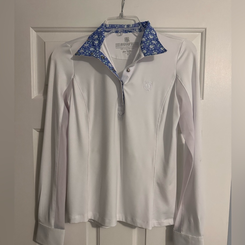 Romfh White Show Shirt with Blue Patterned Collar